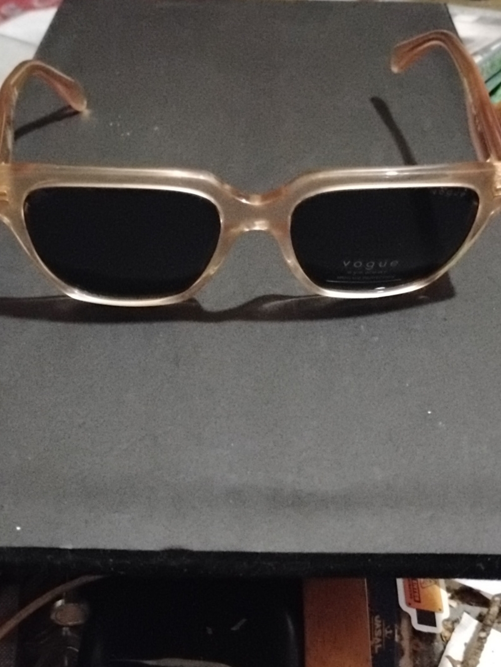 Vogue Transparent Tan Rectangle Sunglasses with Black Lenses